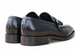 Carrucci Men's Black Leather Braided Bit Loafer with Buckle Detail