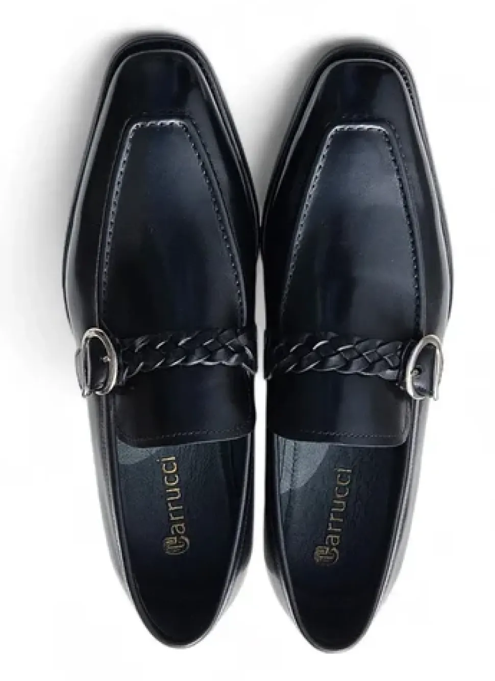 Carrucci Men's Black Leather Braided Bit Loafer with Buckle Detail