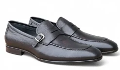 Carrucci Men's Black Leather Buckle Penny Strap Loafers