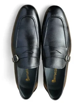 Carrucci Men's Black Leather Buckle Penny Strap Loafers