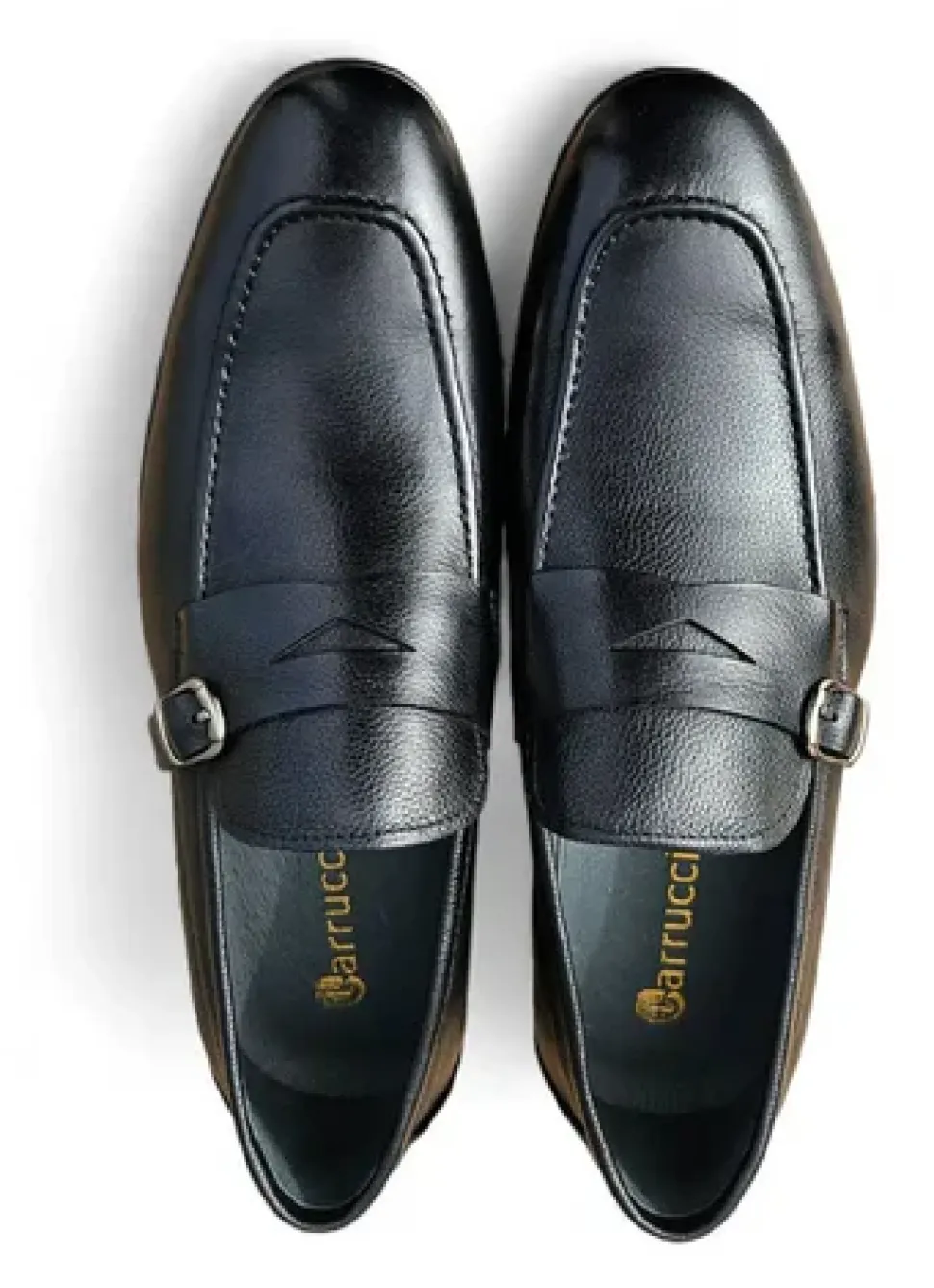 Carrucci Men's Black Leather Buckle Penny Strap Loafers