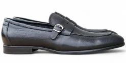 Carrucci Men's Black Leather Buckle Penny Strap Loafers