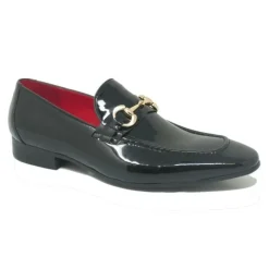 Carrucci Mens Black Patent Leather Slip-on Apron Toe Loafer Dress Shoe