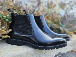 Carrucci Mens Black Slip On Chelsea Leather Dress Boots