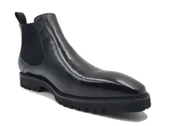 Carrucci Mens Black Slip On Chelsea Leather Dress Boots