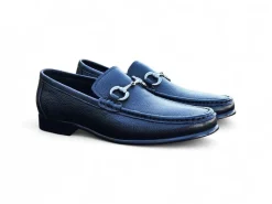 Carrucci Mens Black Tumble Leather Buckle Loafer Dress Shoes