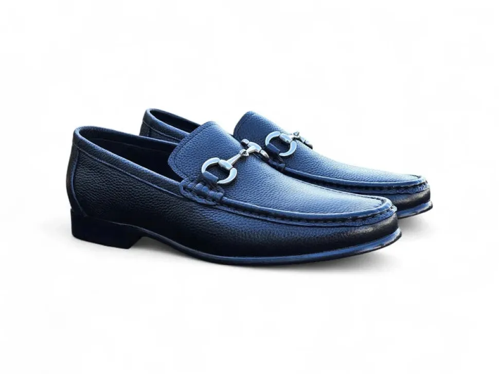 Carrucci Mens Black Tumble Leather Buckle Loafer Dress Shoes