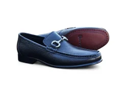 Carrucci Mens Black Tumble Leather Buckle Loafer Dress Shoes