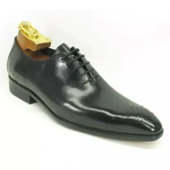 Carrucci Mens Black Whole Cut Oxford Leather Dress Shoes