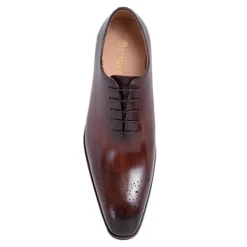 Carrucci Mens Brown Chestnut Whole Cut Oxford Leather Dress Shoes
