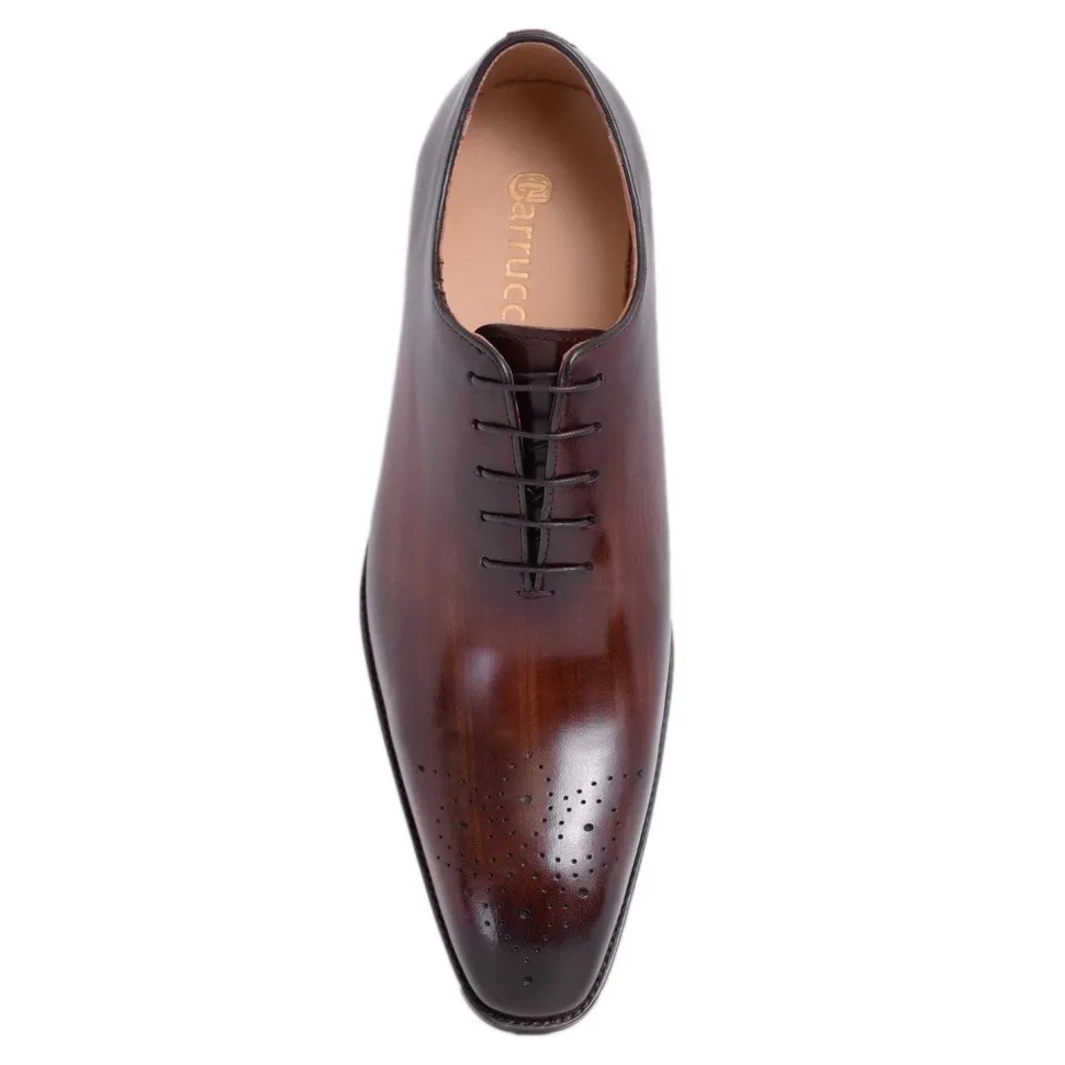 Carrucci Mens Brown Chestnut Whole Cut Oxford Leather Dress Shoes