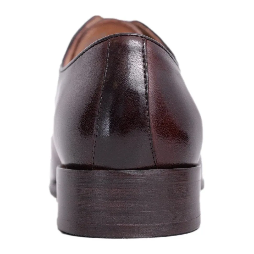 Carrucci Mens Brown Chestnut Whole Cut Oxford Leather Dress Shoes