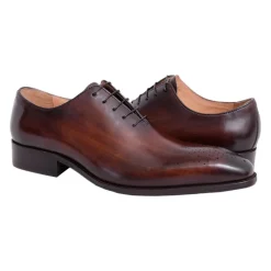 Carrucci Mens Brown Chestnut Whole Cut Oxford Leather Dress Shoes