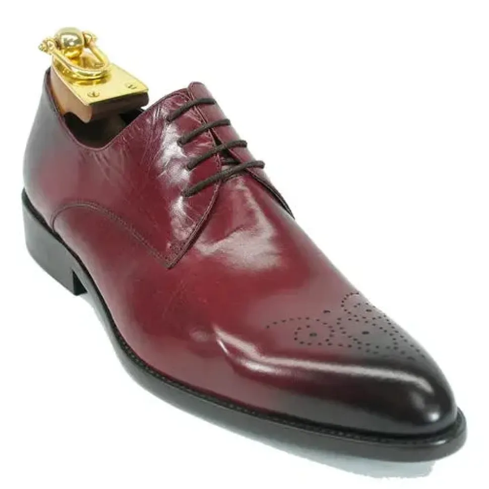 Carrucci Mens Burgundy Lace Up Oxford Leather Dress Shoes