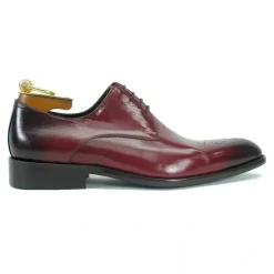 Carrucci Mens Burgundy Lace Up Oxford Leather Dress Shoes