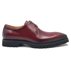 Carrucci Mens Burgundy Lace-up Oxford Leather Dress Shoes With Lug Sole