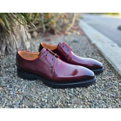 Carrucci Mens Burgundy Lace-up Oxford Leather Dress Shoes With Lug Sole