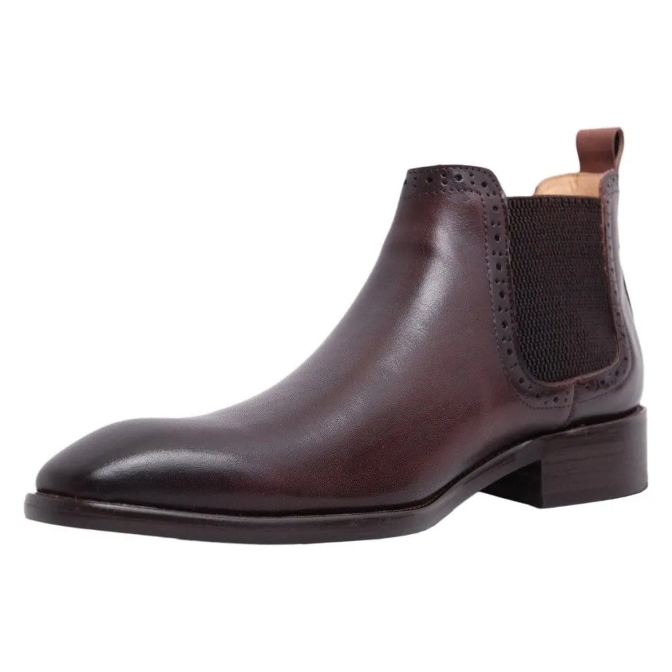 Carrucci Mens Chestnut Brown Slip-on Chelsea Leather Dress Boots