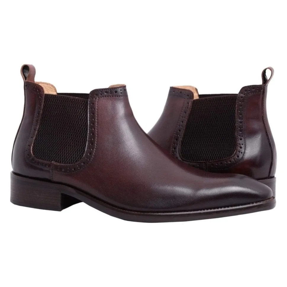 Carrucci Mens Chestnut Brown Slip-on Chelsea Leather Dress Boots