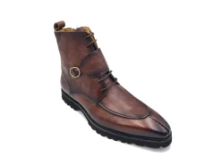 Carrucci Mens Chestnut Brown Split Toe Lace Up Leather Dress Boots