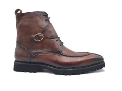 Carrucci Mens Chestnut Brown Split Toe Lace Up Leather Dress Boots