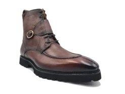 Carrucci Mens Chestnut Brown Split Toe Lace Up Leather Dress Boots