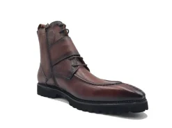 Carrucci Mens Chestnut Brown Split Toe Lace Up Leather Dress Boots