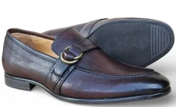 Carrucci Men's Chestnut Calfskin Ring Strap Loafers