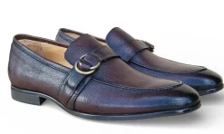Carrucci Men's Chestnut Calfskin Ring Strap Loafers