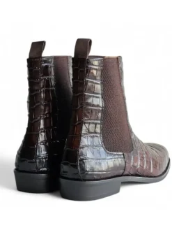 Carrucci Mens Chestnut Crocodile Embossed Leather Chelsea Boots