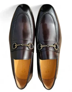 Carrucci Men’s Chestnut Full-Grain Leather Buckle Loafers