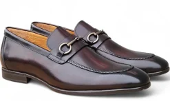 Carrucci Men’s Chestnut Full-Grain Leather Buckle Loafers