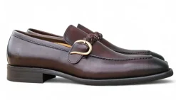 Carrucci Men's Chestnut Leather Braided Bit Loafer with Buckle Detail
