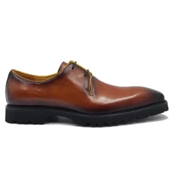Carrucci Mens Cognac Brown Lace-up Oxford Leather Dress Shoes With Lug Sole