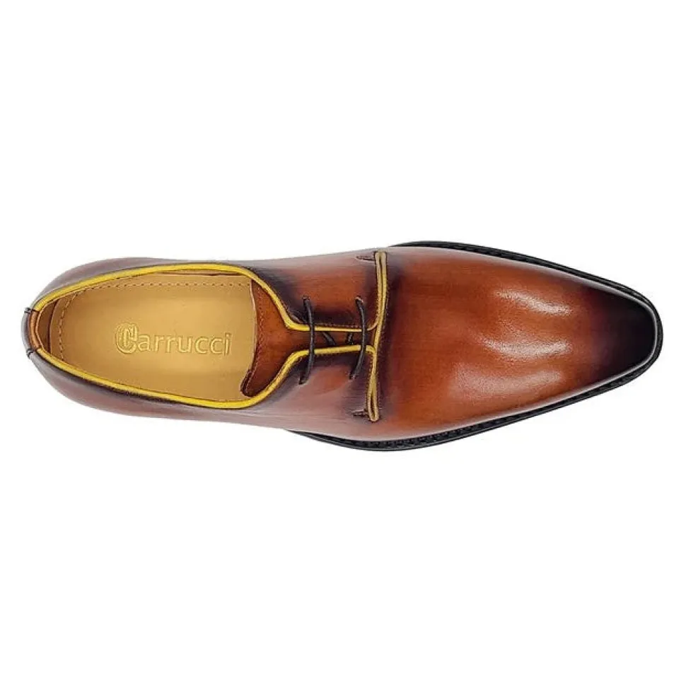 Carrucci Mens Cognac Brown Lace-up Oxford Leather Dress Shoes With Lug Sole