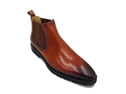 Carrucci Mens Cognac Brown Slip On Chelsea Leather Dress Boots