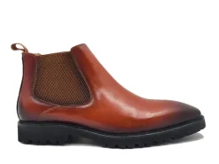 Carrucci Mens Cognac Brown Slip On Chelsea Leather Dress Boots