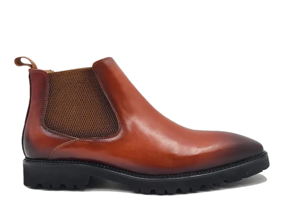 Carrucci Mens Cognac Brown Slip On Chelsea Leather Dress Boots