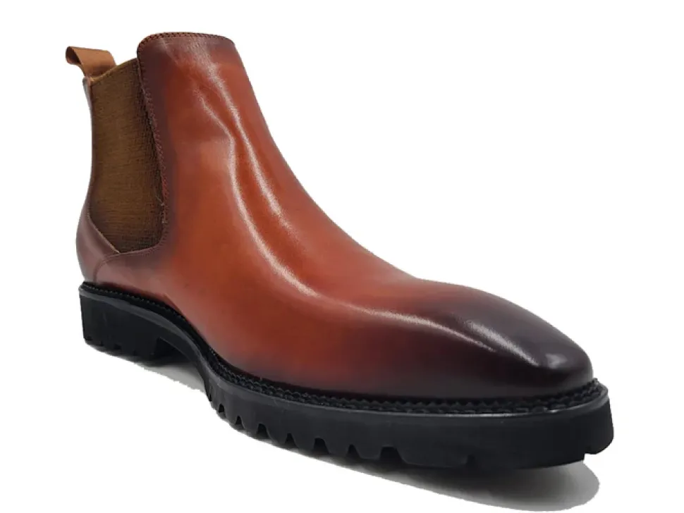 Carrucci Mens Cognac Brown Slip On Chelsea Leather Dress Boots
