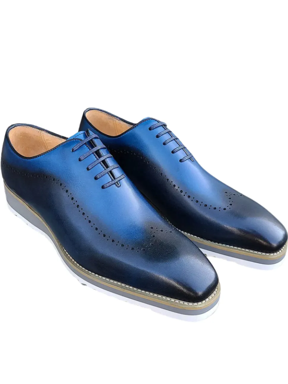 Carrucci Mens Dark Navy/Blue Two Tone Lace-up Oxford Leather Dress Shoes