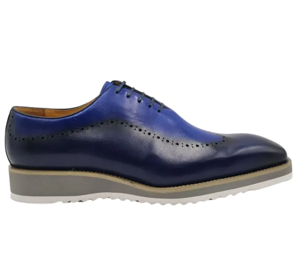 Carrucci Mens Dark Navy/Blue Two Tone Lace-up Oxford Leather Dress Shoes