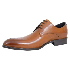 Carrucci Men's Genuine Leather Cognac Brown Lace Up Oxford Brogues Dress Shoes
