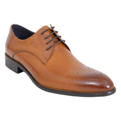 Carrucci Men's Genuine Leather Cognac Brown Lace Up Oxford Brogues Dress Shoes
