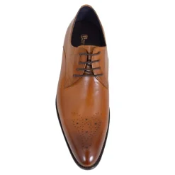 Carrucci Men's Genuine Leather Cognac Brown Lace Up Oxford Brogues Dress Shoes