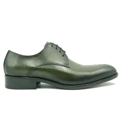 Carrucci Men's Genuine Leather Olive Green Lace Up Oxford Dress Shoes