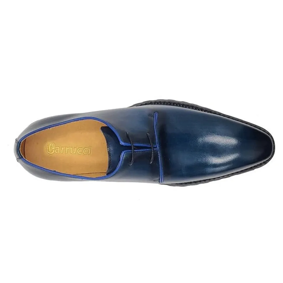 Carrucci Mens Navy Blue Lace-up Oxford Leather Dress Shoes With Lug Sole