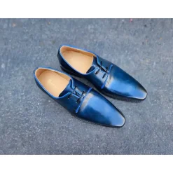 Carrucci Mens Navy Blue Lace-up Oxford Leather Dress Shoes With Lug Sole