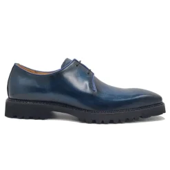 Carrucci Mens Navy Blue Lace-up Oxford Leather Dress Shoes With Lug Sole