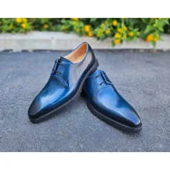 Carrucci Mens Navy Blue Lace-up Oxford Leather Dress Shoes With Lug Sole