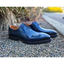 Carrucci Mens Navy Blue Lace-up Oxford Leather Dress Shoes With Lug Sole